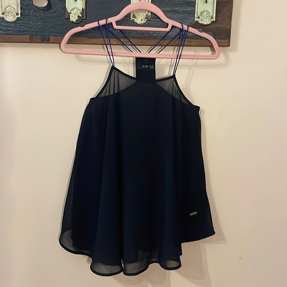 Kazo Black Sheer Double Spaghetti Strap Beaded Back Tank Top Size XXS - Picture 5 of 14